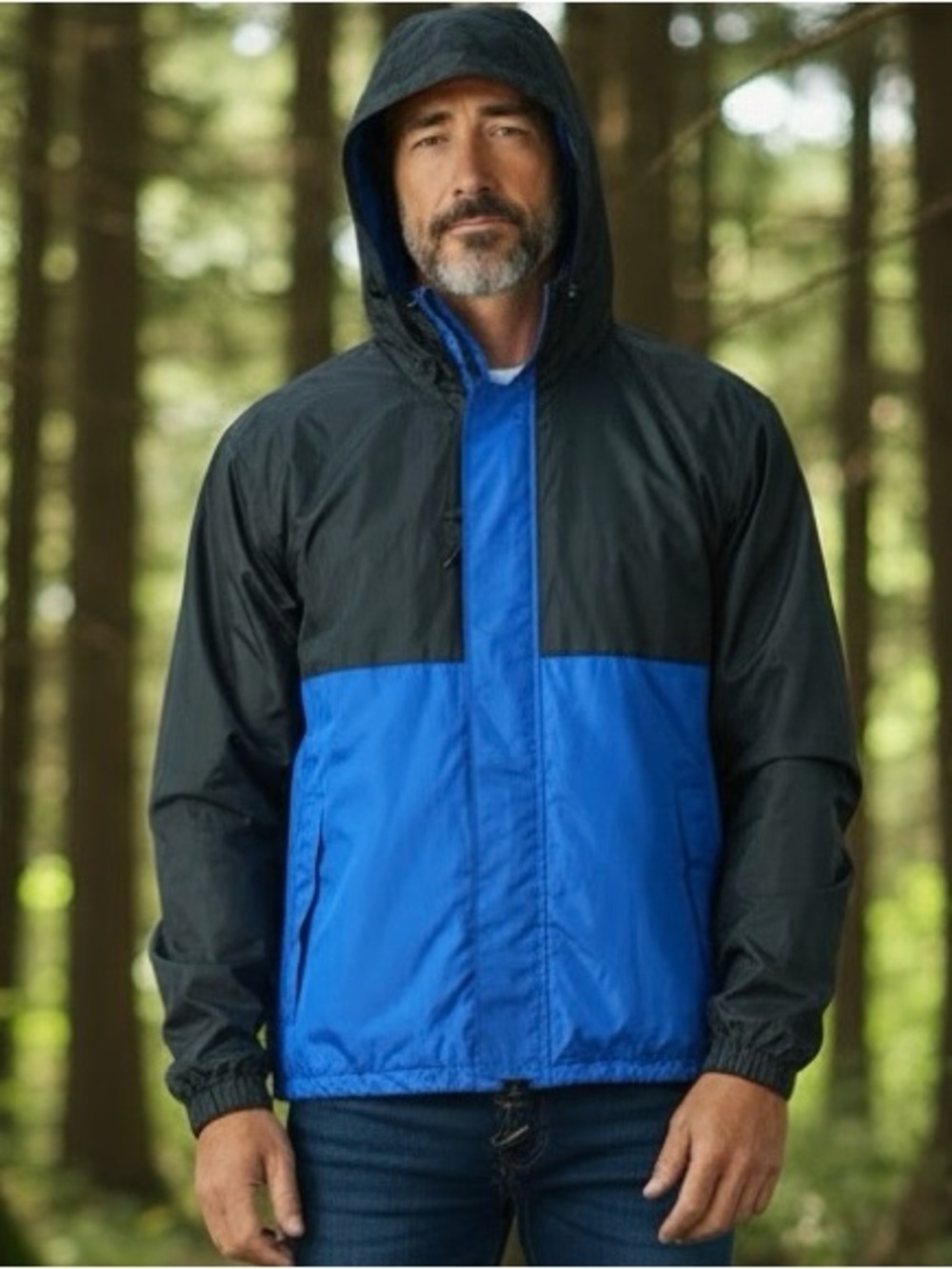 Bad Pro Shop Redhead Full Zip Hooded Windbreaker Rain Jacket Blue Black Large